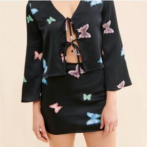 Lisa Says Gah Black Mini Skirt with Butterfly Print